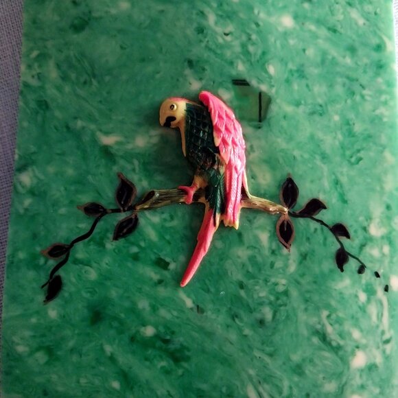 Vintage Antique Auction Bridge Celluloid Score Book Green With Parrot Cover - Picture 2 of 7